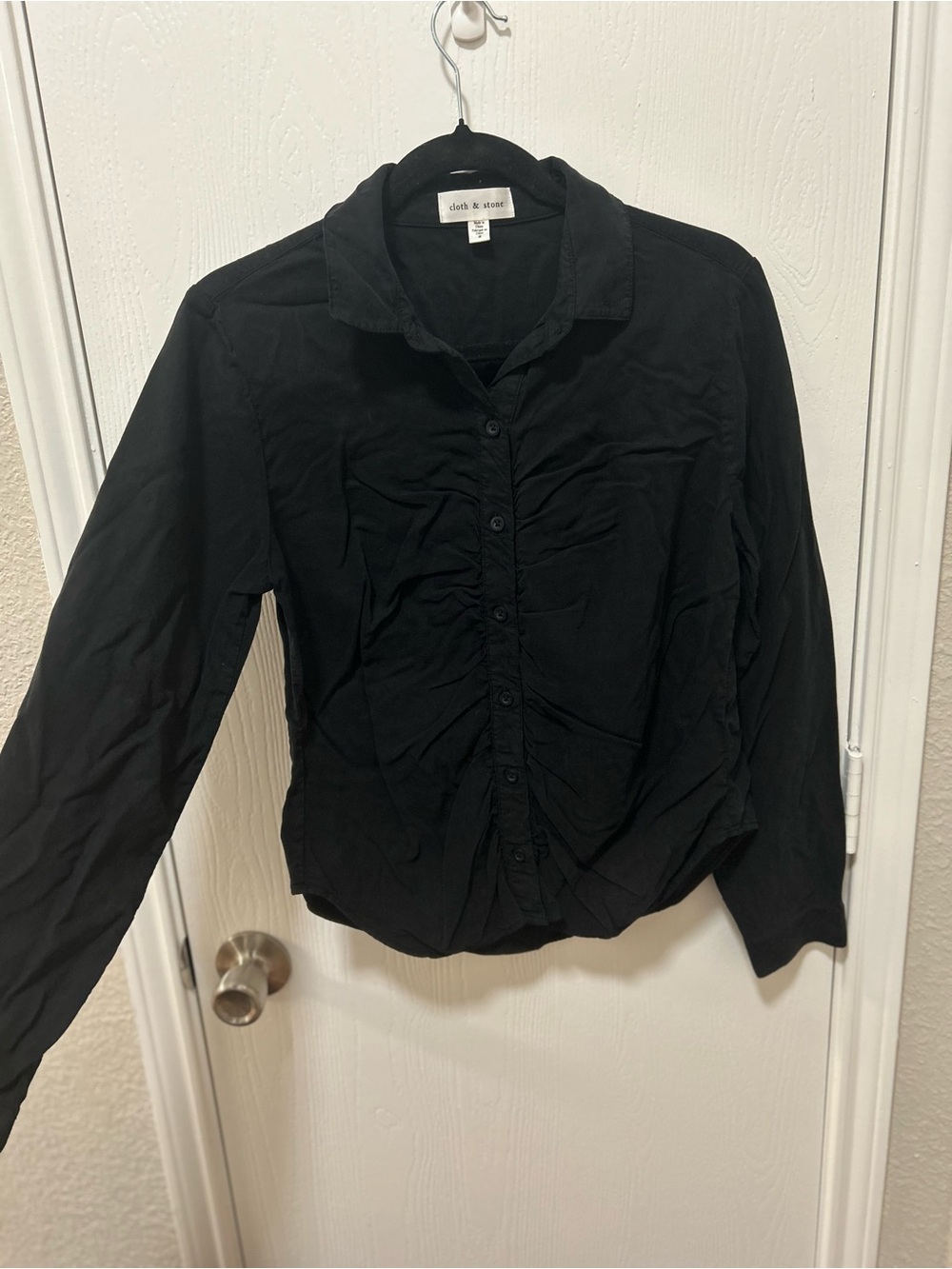Cloth & Stone Anthropologie Black Ruched Long Sleeve Button Down Blouse Sz Small